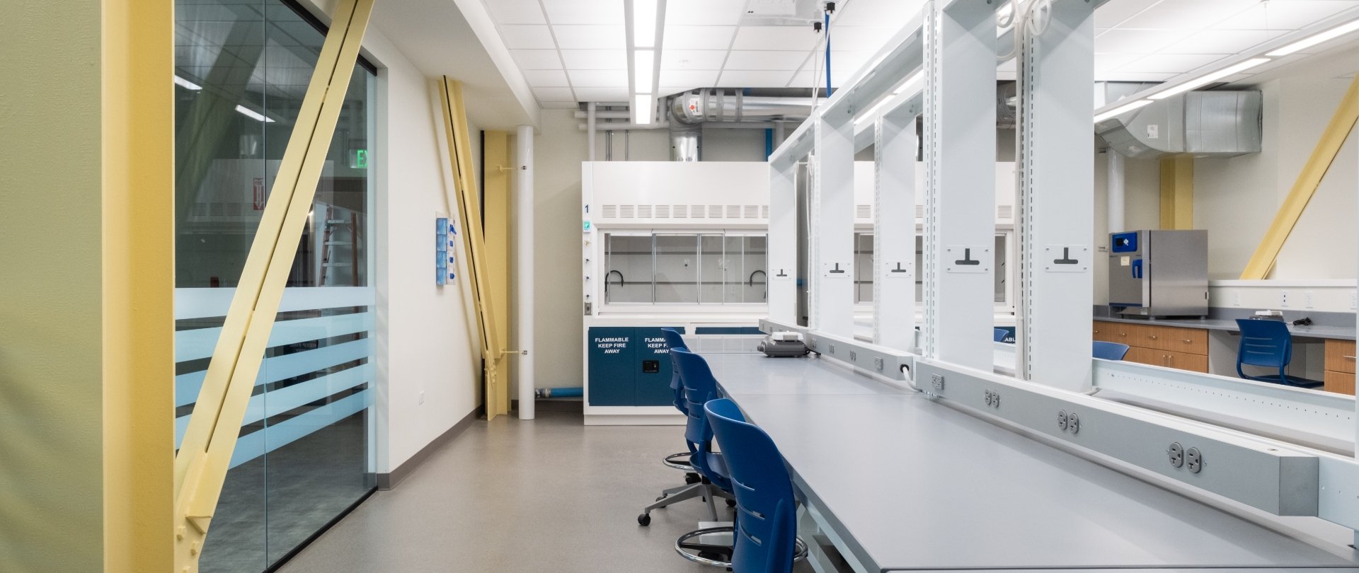 lab entrance glass from inside lab