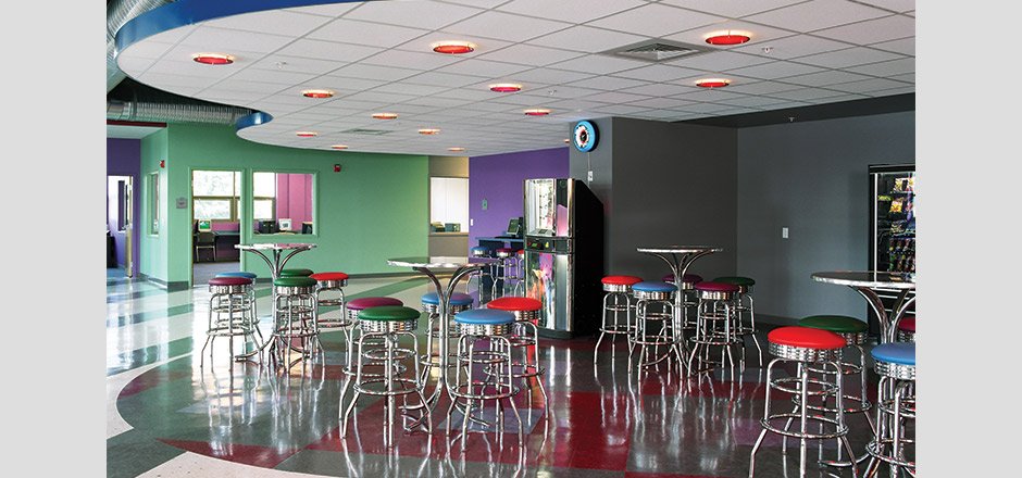 colorful stools in snack area